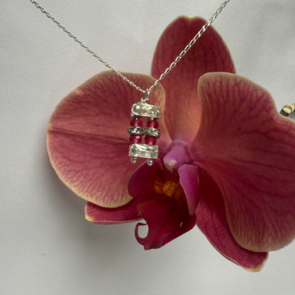 Red Jade Charm Necklace, Minimalist Silver Pendant Chain Choker Necklace