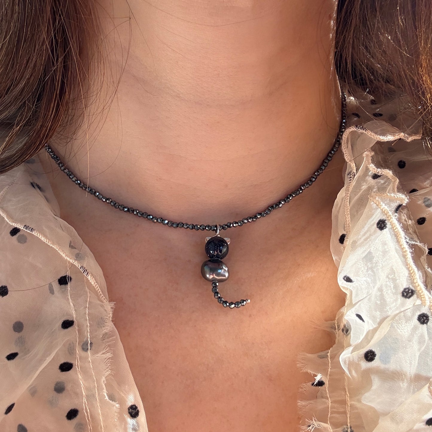 Black Cat Charm Choker Necklace