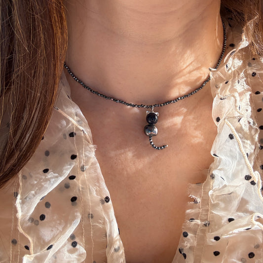 Black Cat Charm Choker Necklace