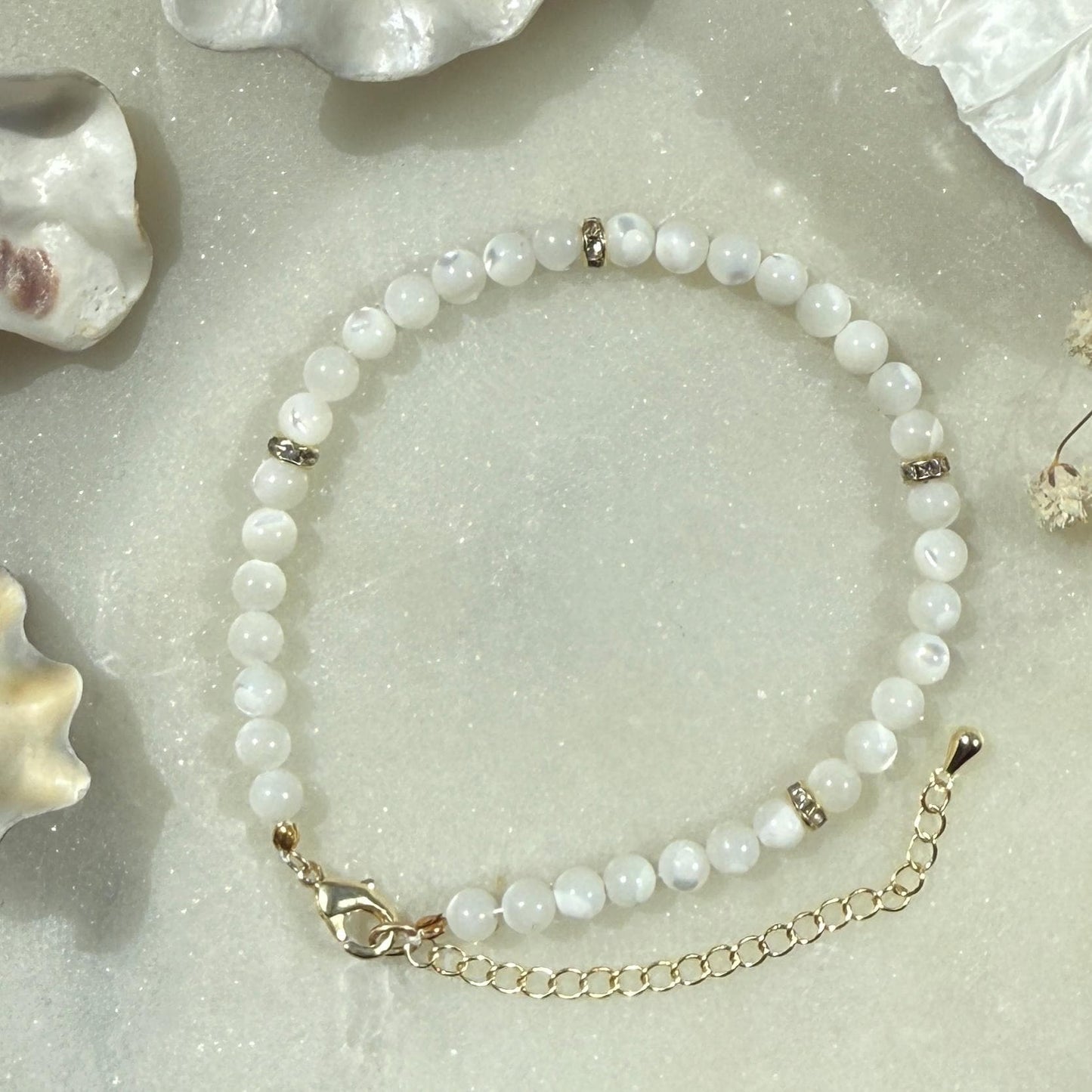 Mother of Pearl Bracelet, Shell Gemstone Beaded Bracelet
