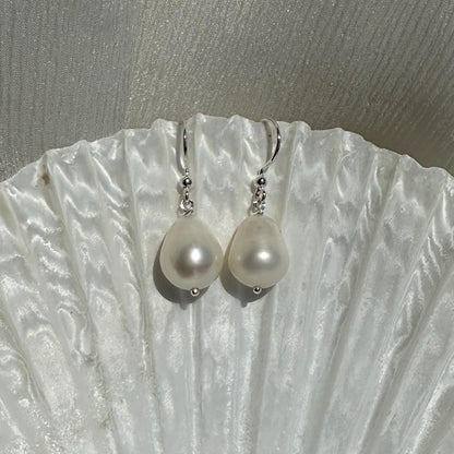 Baroque Pearl Long Drop Silver Earrings