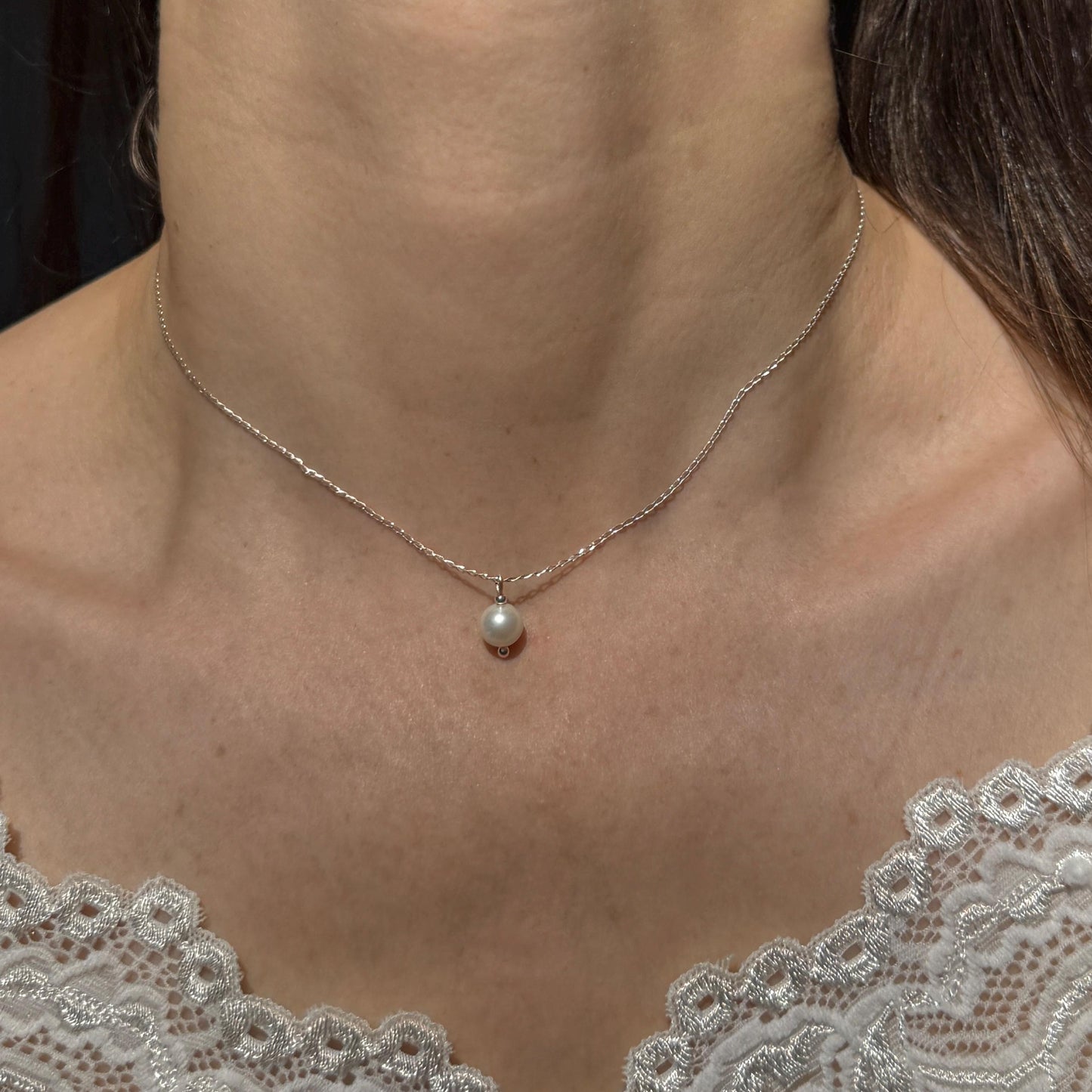 Minimalist Pearl Charm Silver Chain Necklace