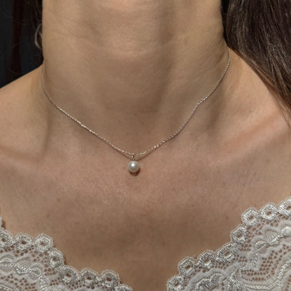 Minimalist Pearl Charm Silver Chain Necklace