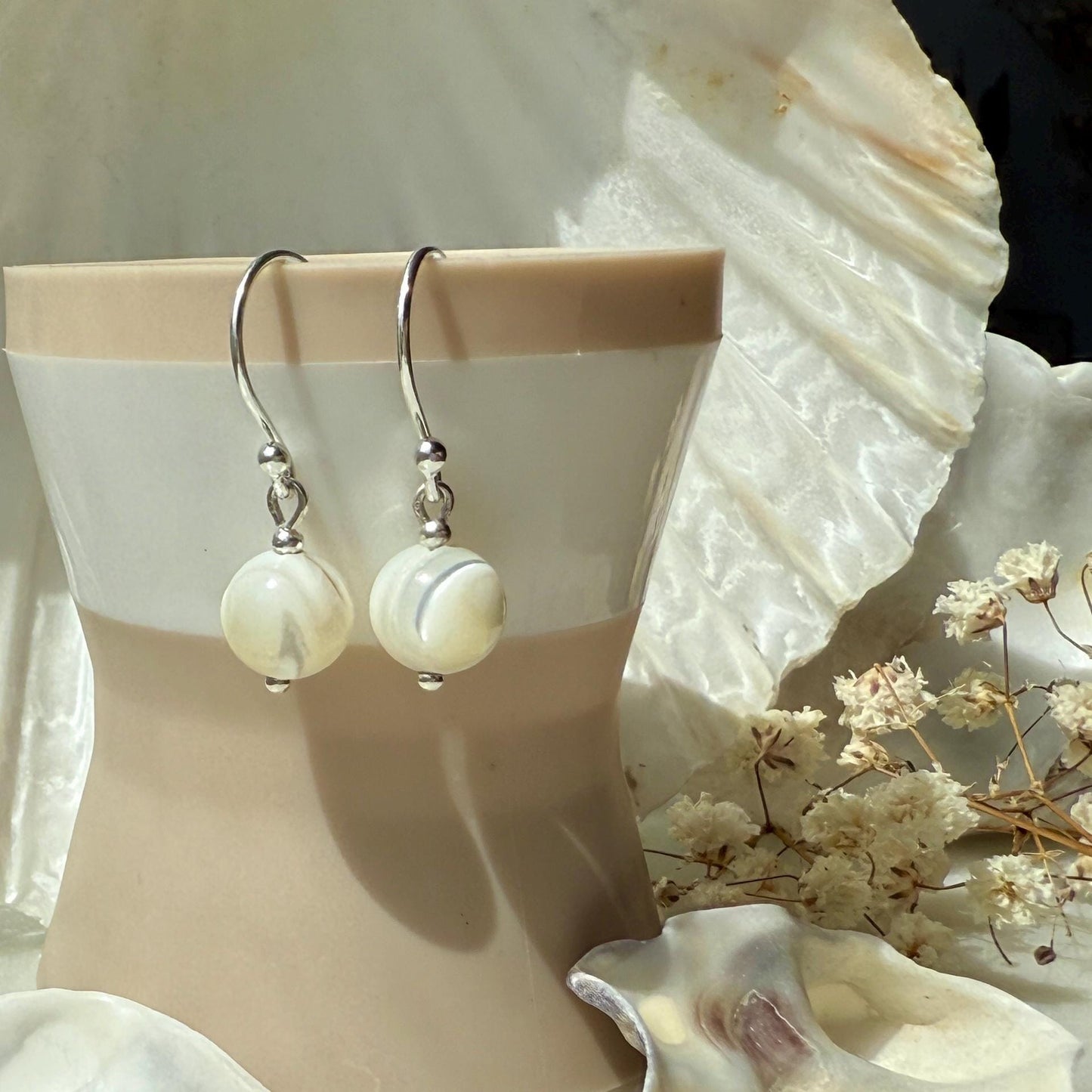 Mother of Pearl Silver Drop Earrings