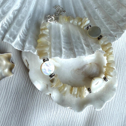 Mother of Pearl Charm Silver Bracelet