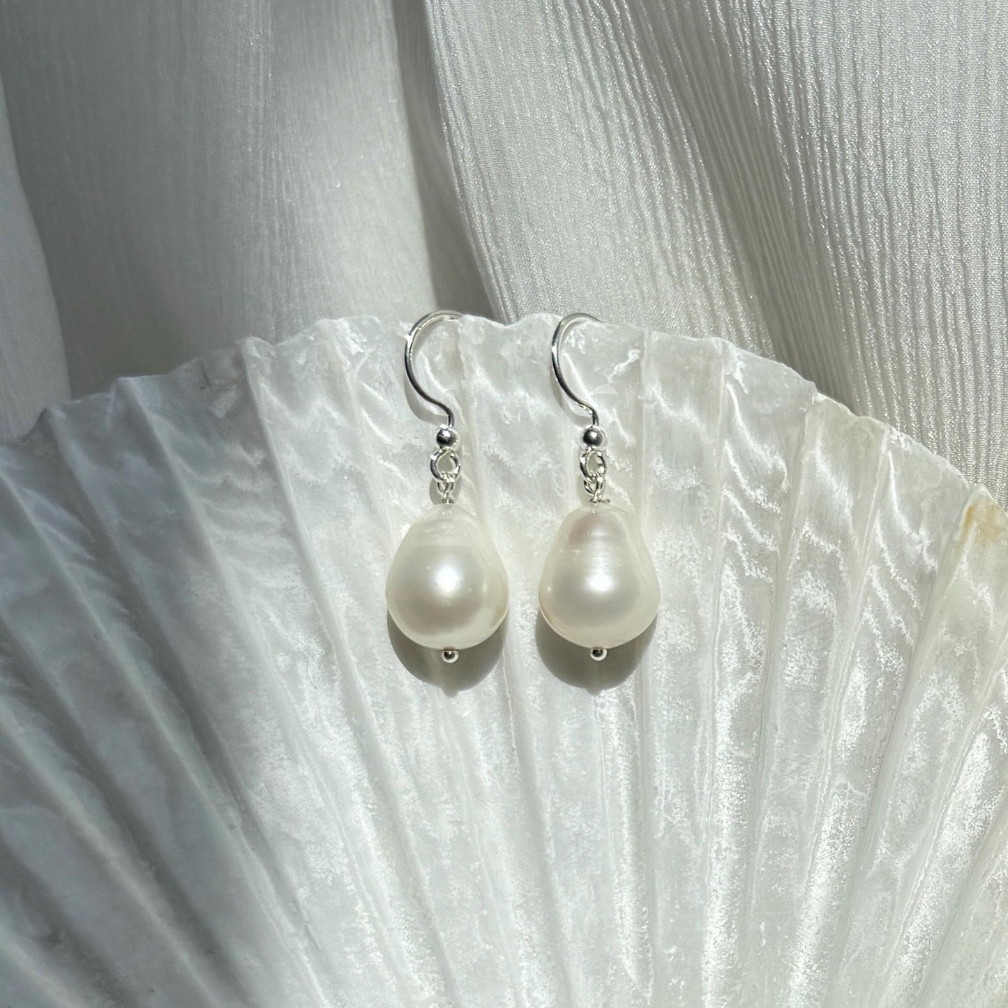 Baroque Pearl Long Drop Silver Earrings