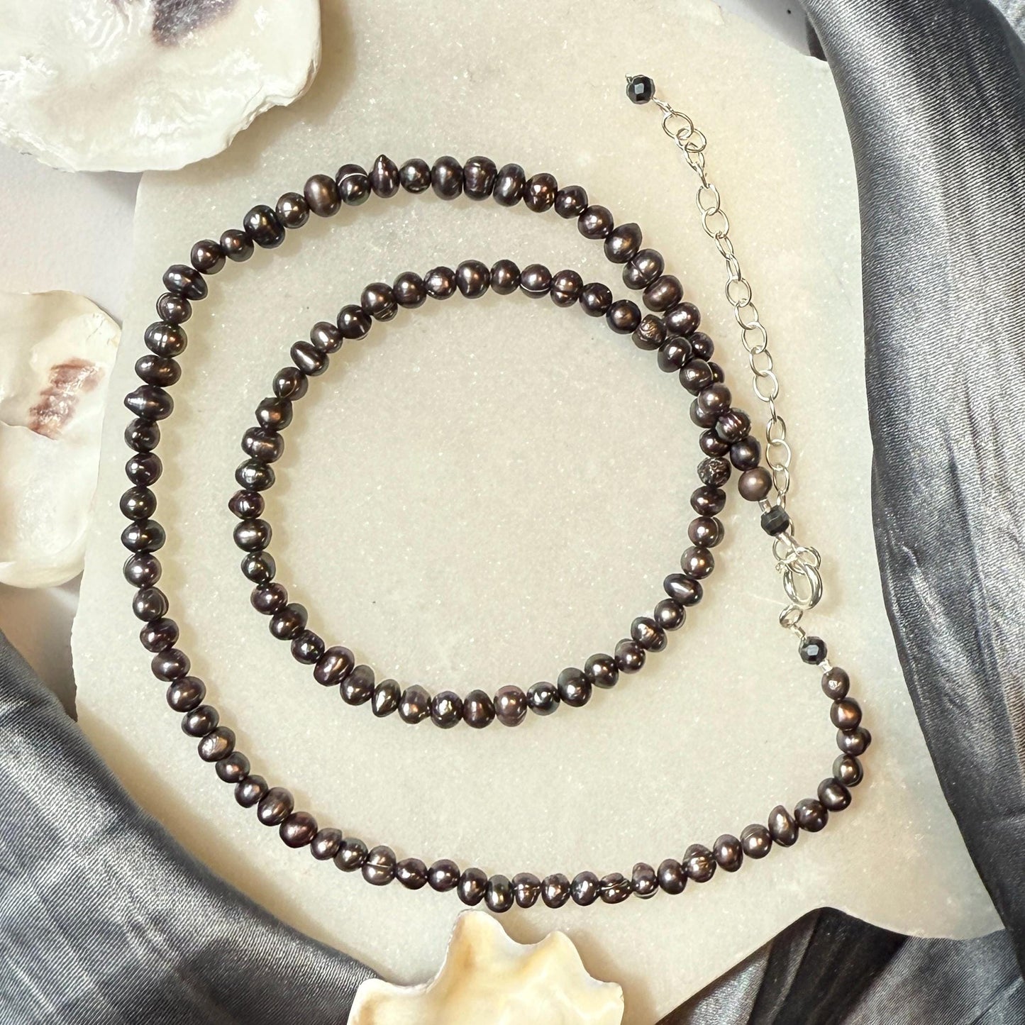 Pearl Necklace Silver Stud Earrings Set