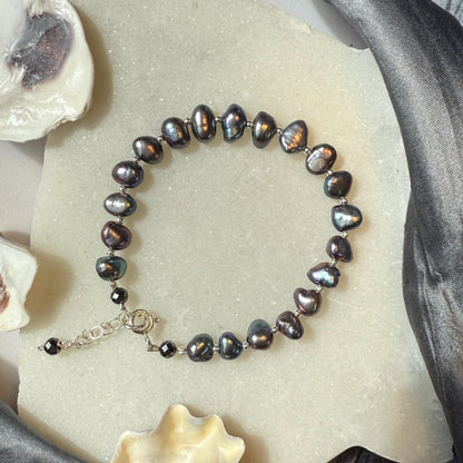 Grey Pearl Silver Bracelet