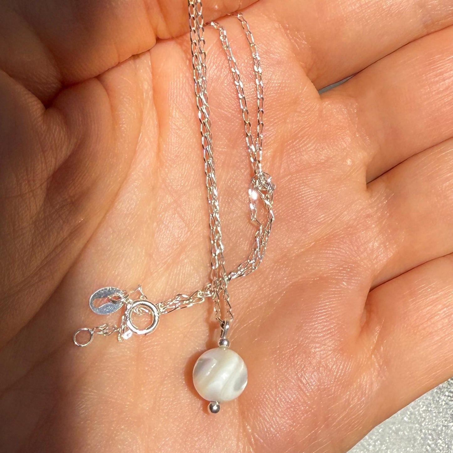 Mother of Pearl Pendant Silver Chain Necklace