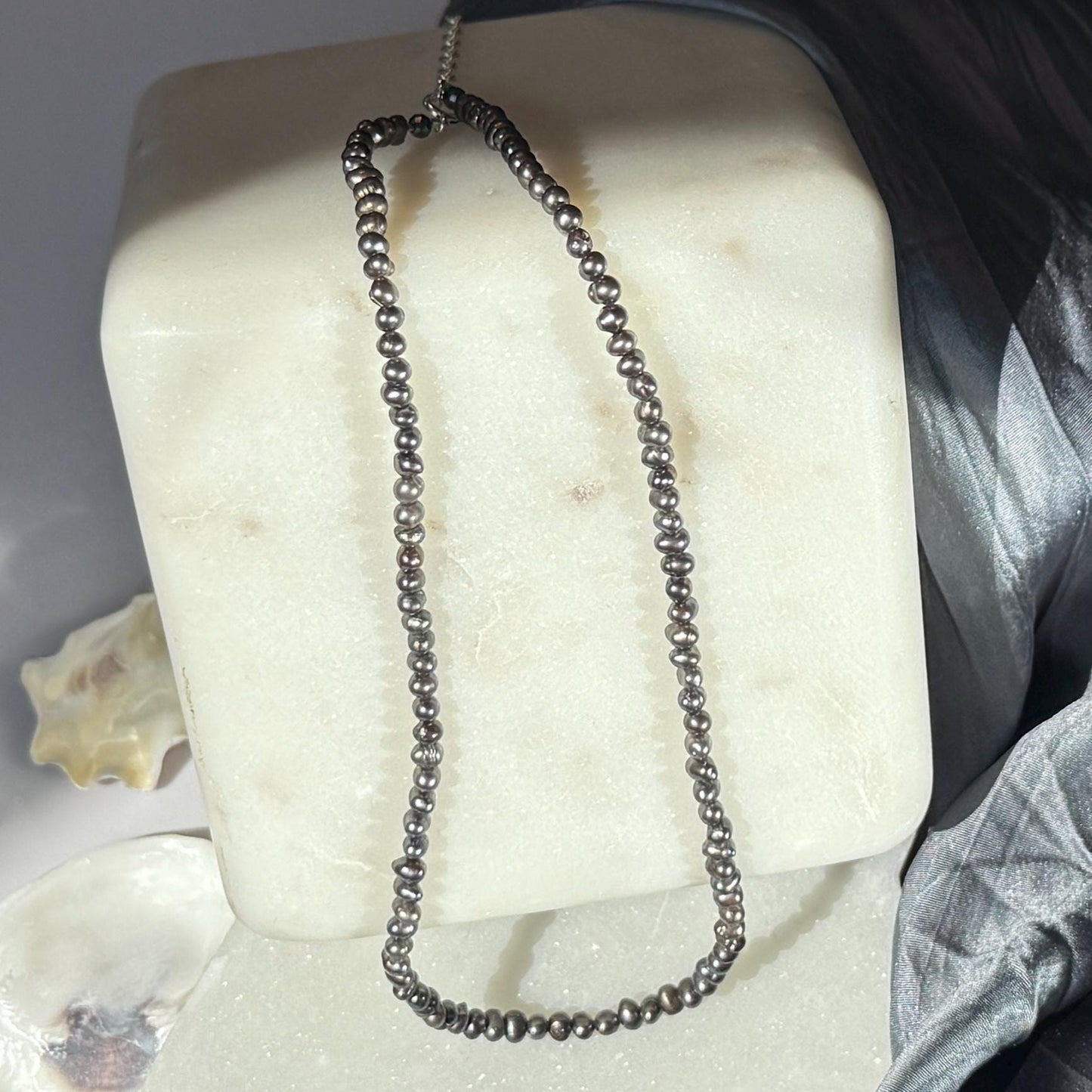 Pearl Necklace Silver Stud Earrings Set