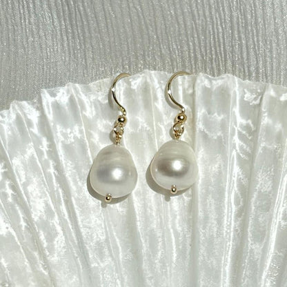 Pearl Drop Gold Earrings, Baroque Pearl Earrings