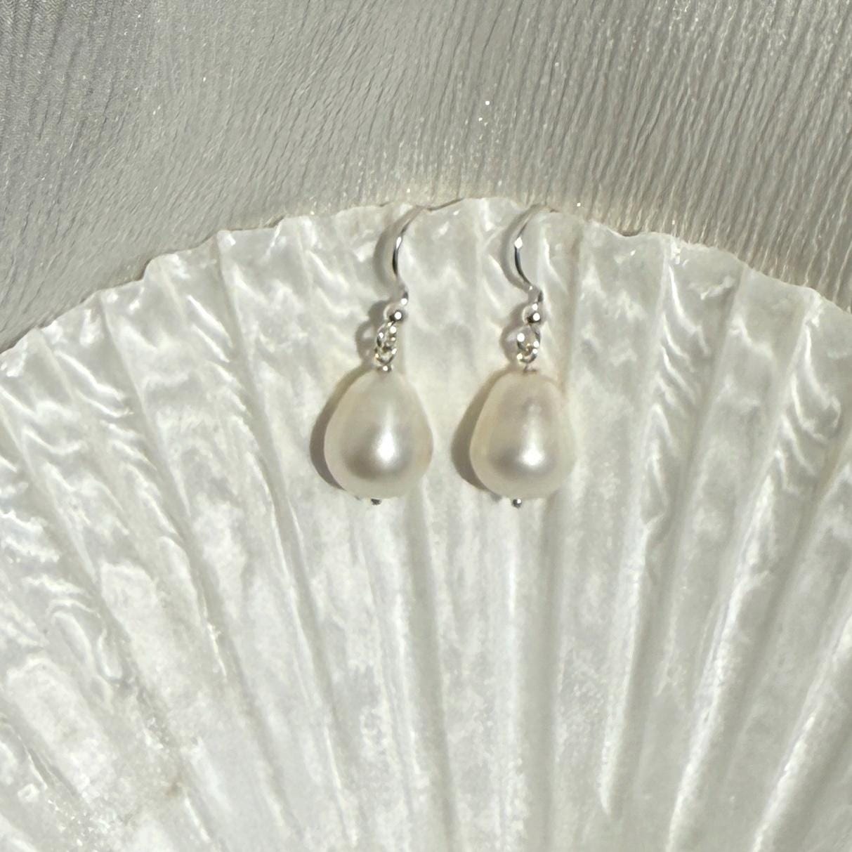 Baroque Pearl Long Drop Silver Earrings