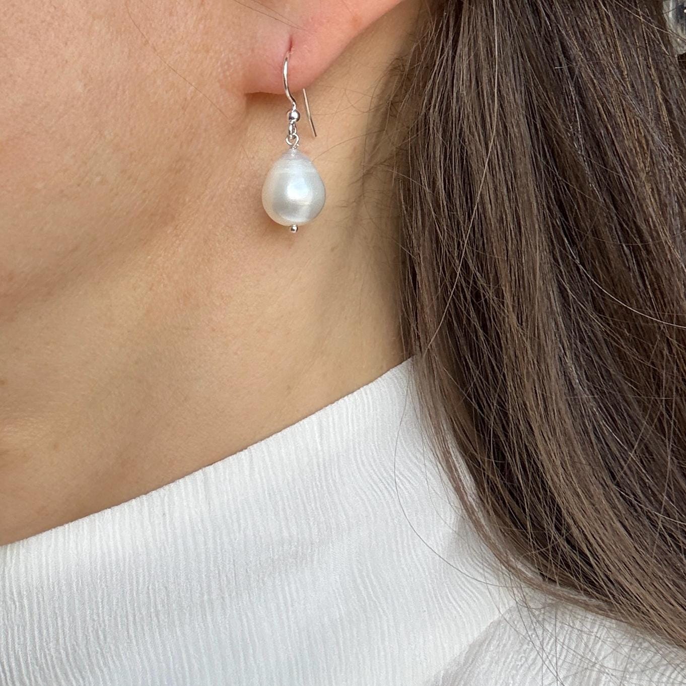 Baroque Pearl Long Drop Silver Earrings