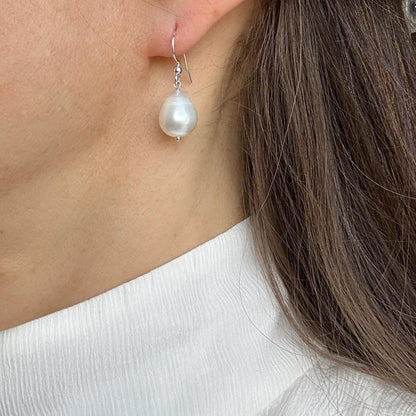 Baroque Pearl Long Drop Silver Earrings