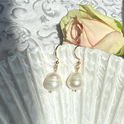 Pearl Drop Gold Earrings, Baroque Pearl Earrings