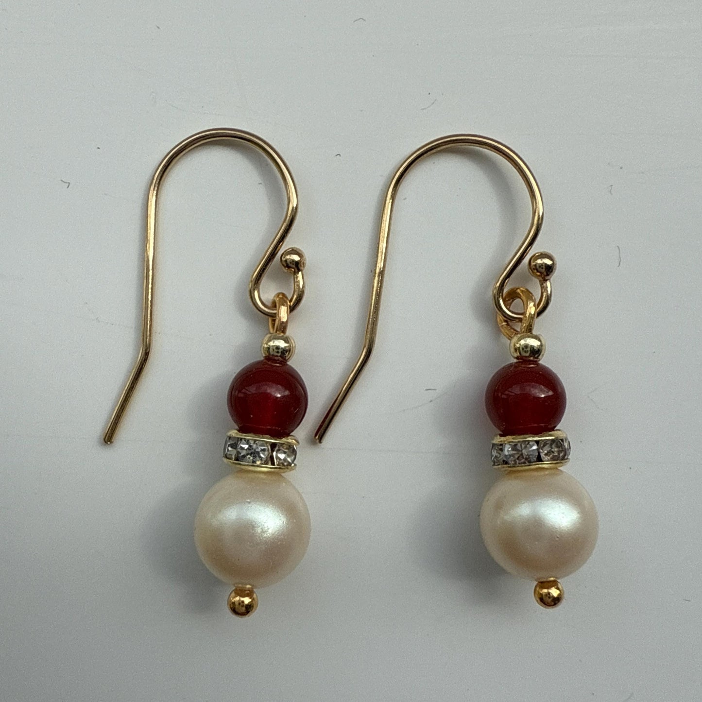 Red Agate Pearl Gold Earrings: Beaded Gemstone Jewelry