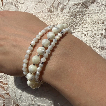 Sterling Silver Mother of Pearl Bead Bracelet: Bridal Jewelry