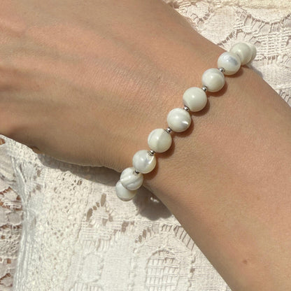 Sterling Silver Mother of Pearl Bead Bracelet: Bridal Jewelry