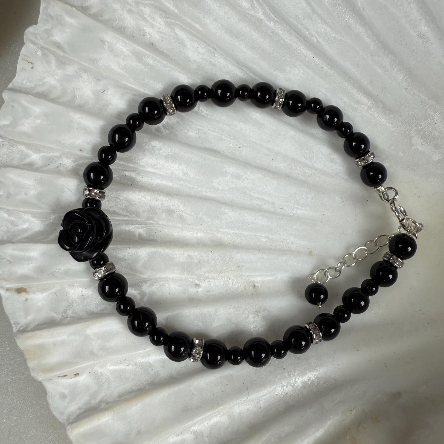 Black Onyx Rose Charm Bracelet