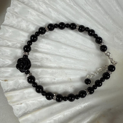 Black Onyx Rose Charm Bracelet