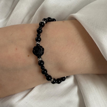 Black Onyx Rose Charm Bracelet