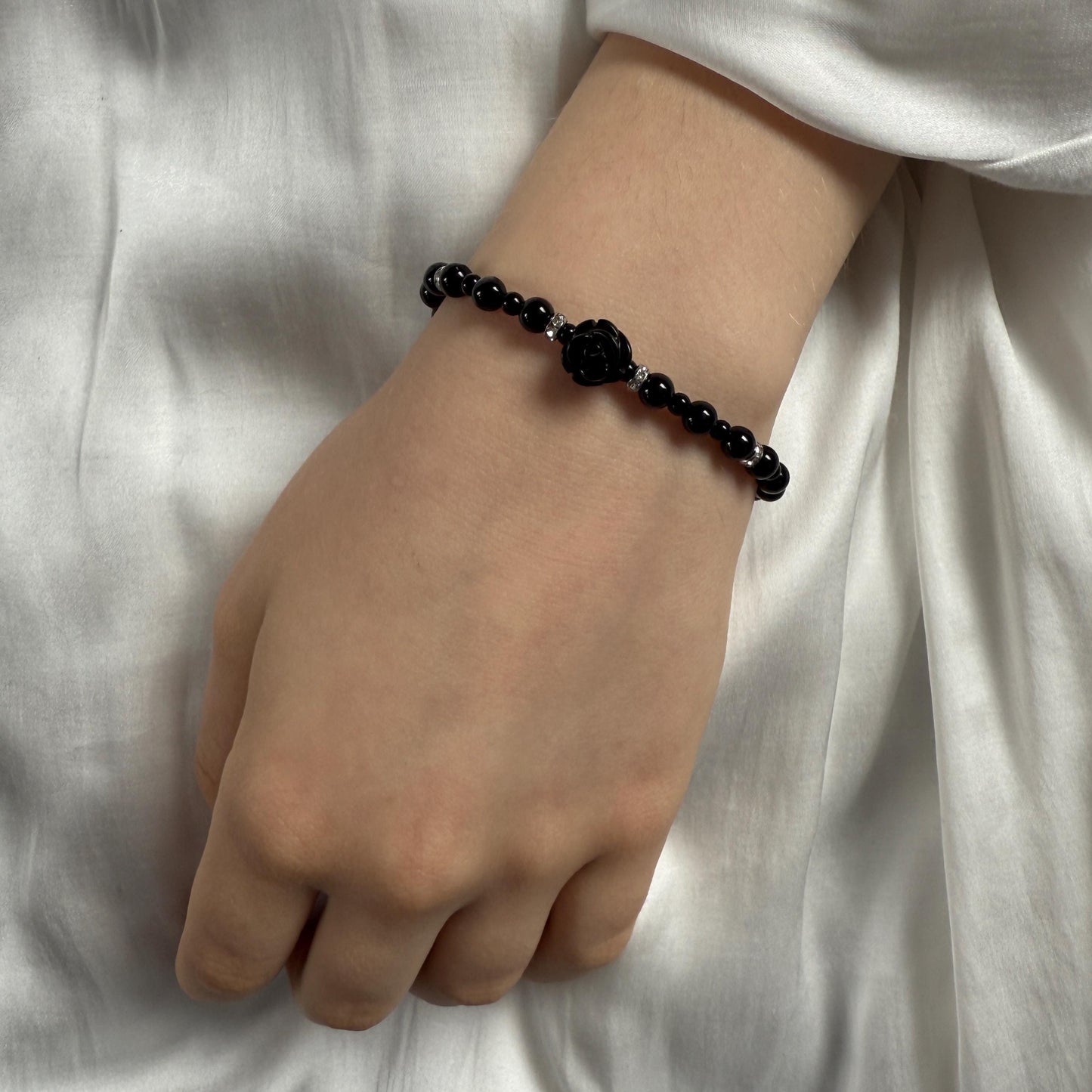 Black Onyx Rose Charm Bracelet