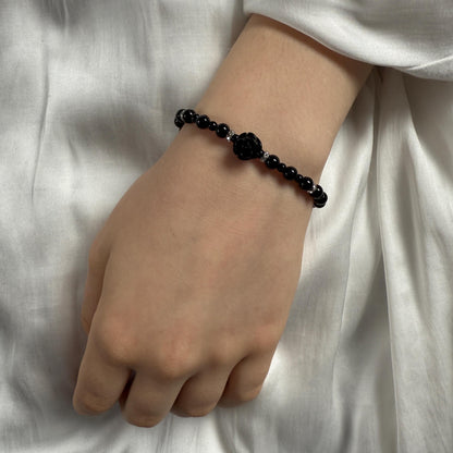 Black Onyx Rose Charm Bracelet