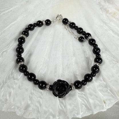 Black Onyx Rose Charm Bracelet