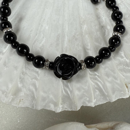 Black Onyx Rose Charm Bracelet