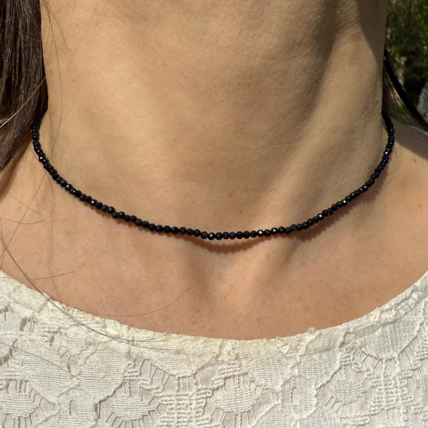 Onyx Choker Necklace in Sterling Silver, Minimalist Black Gemstone