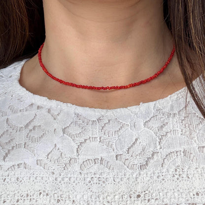 Coral Choker Necklace, Tiny Silver Minimalist Necklace