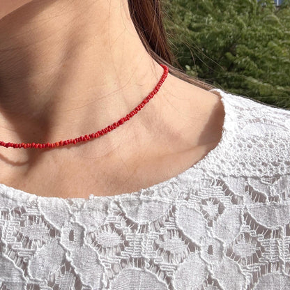 Coral Choker Necklace, Tiny Silver Minimalist Necklace
