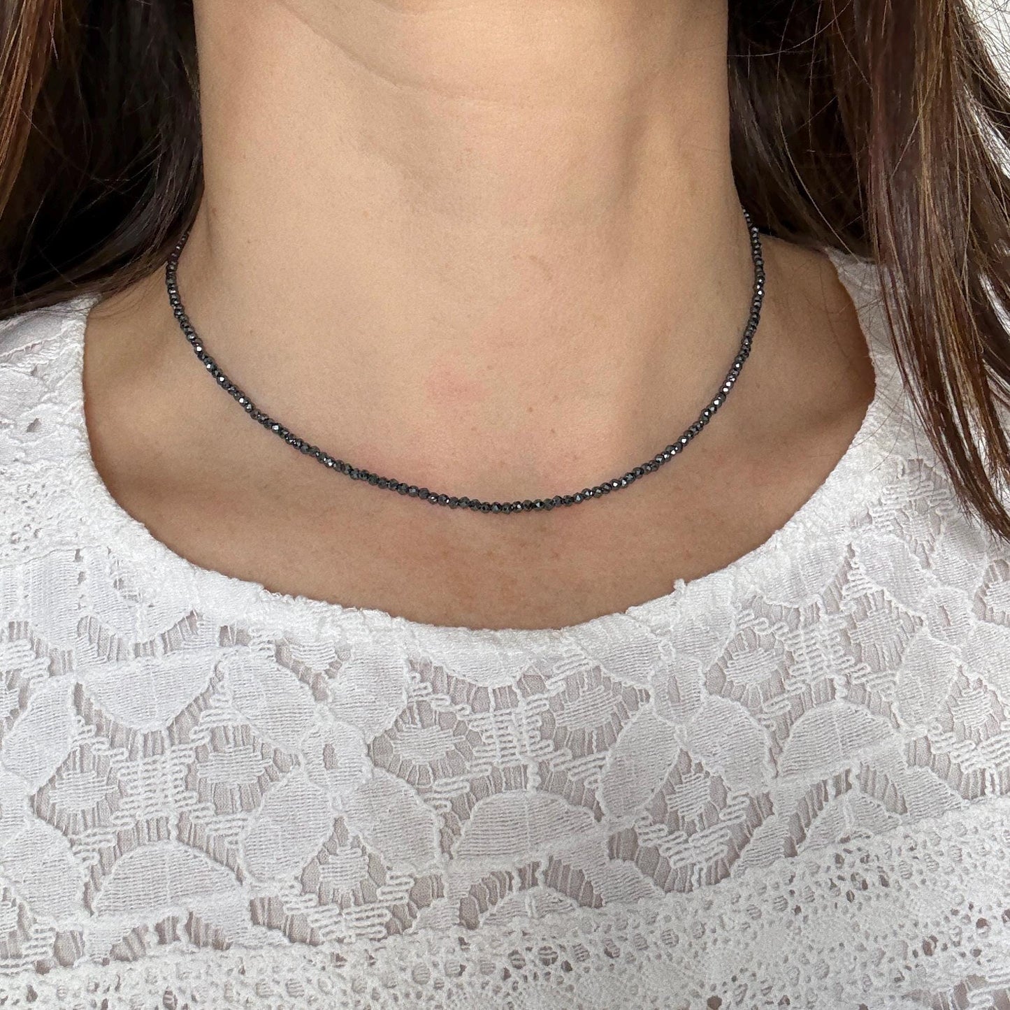 Dainty Hematite Choker Necklace, Minimalist Delicate Silver Necklace