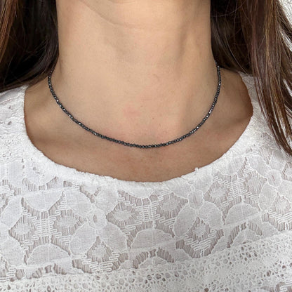 Dainty Hematite Choker Necklace, Minimalist Delicate Silver Necklace