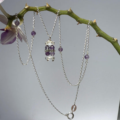 Purple Amethyst Necklace, Minimalist Silver Pendant Chain Choker Necklace