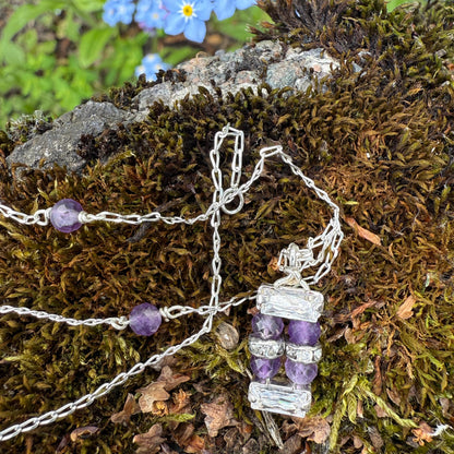 Purple Amethyst Necklace, Minimalist Silver Pendant Chain Choker Necklace