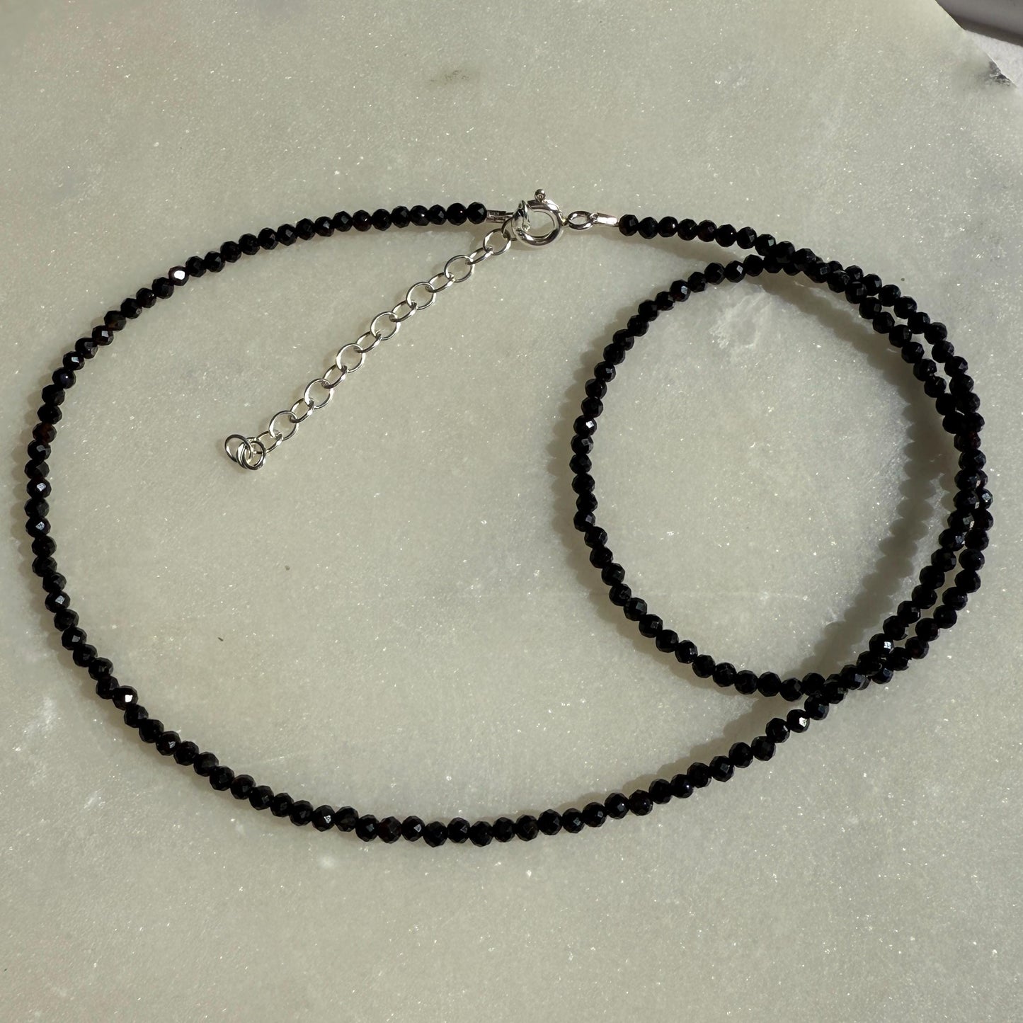 Onyx Choker Necklace in Sterling Silver, Minimalist Black Gemstone