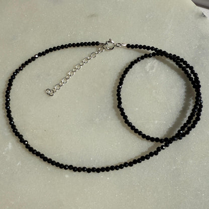 Onyx Choker Necklace in Sterling Silver, Minimalist Black Gemstone