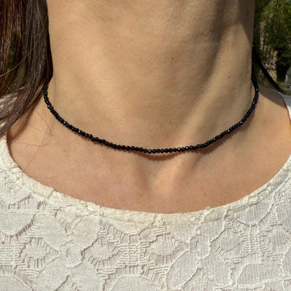 Onyx Choker Necklace in Sterling Silver, Minimalist Black Gemstone