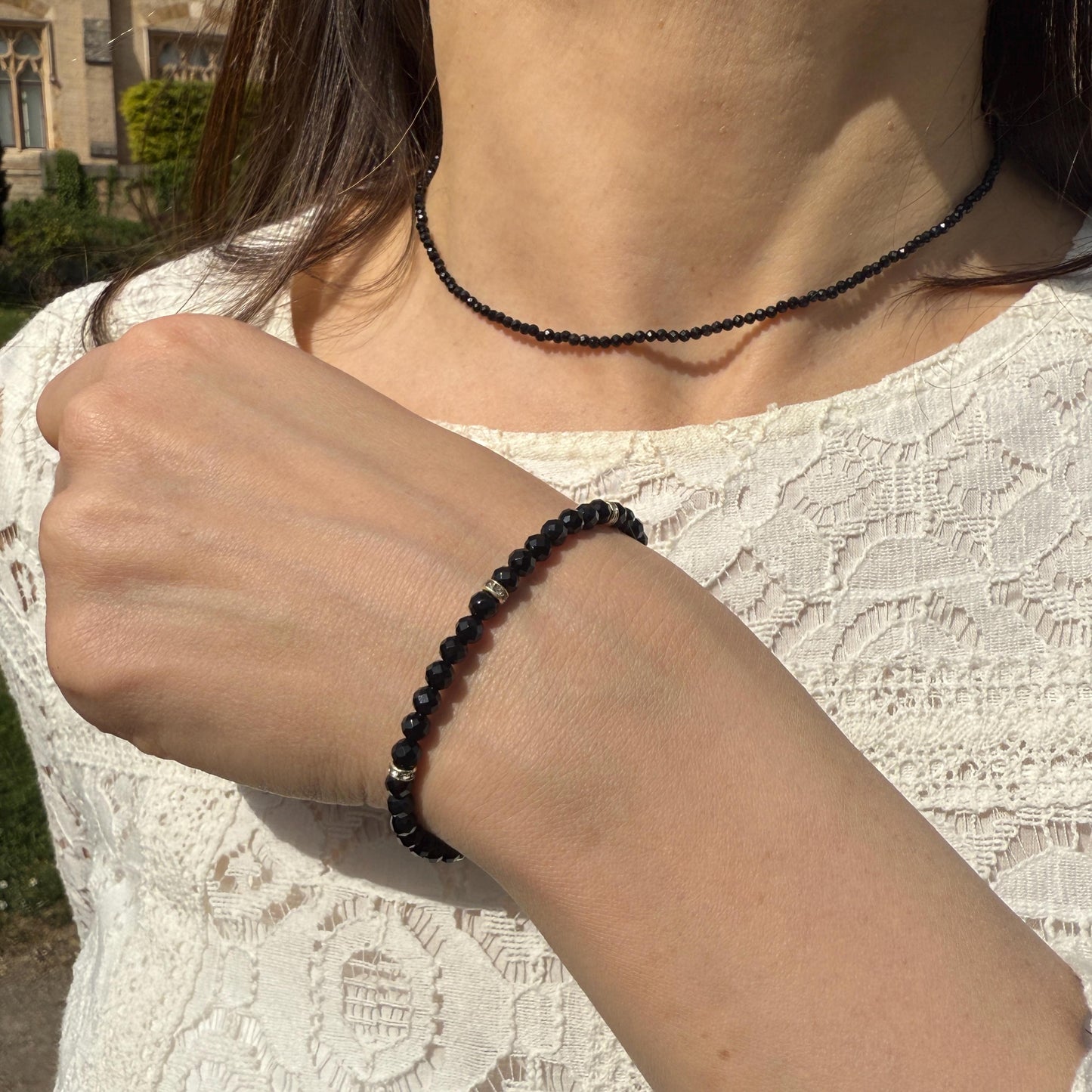 Onyx Choker Necklace in Sterling Silver, Minimalist Black Gemstone
