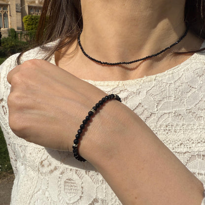 Onyx Choker Necklace in Sterling Silver, Minimalist Black Gemstone