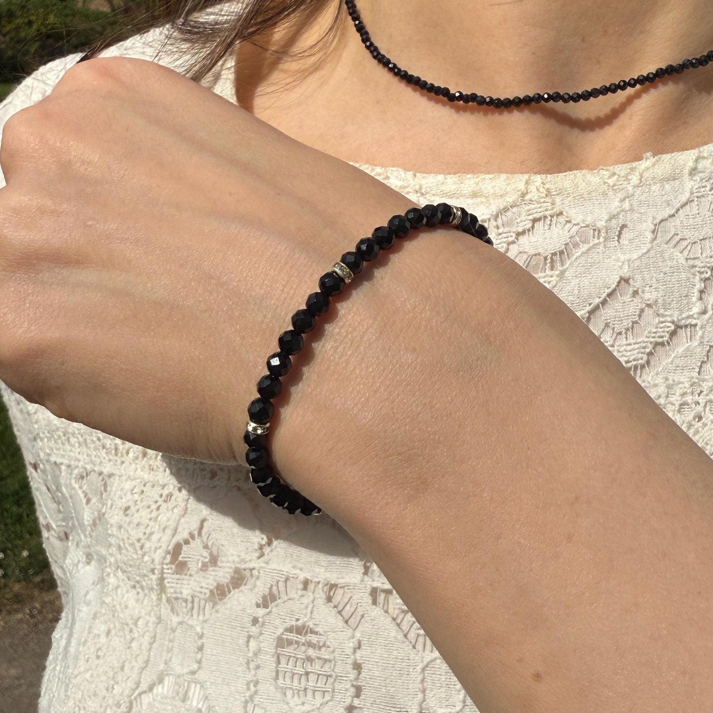 Onyx Silver Bracelet, Friendship Black Birthstone Bracelet