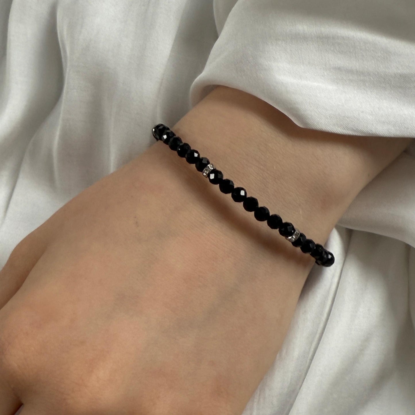 Onyx Silver Bracelet, Friendship Black Birthstone Bracelet