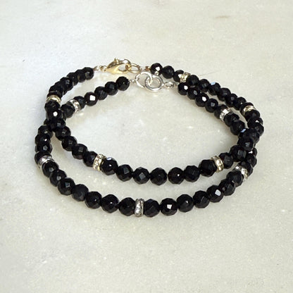 Onyx Silver Bracelet, Friendship Black Birthstone Bracelet