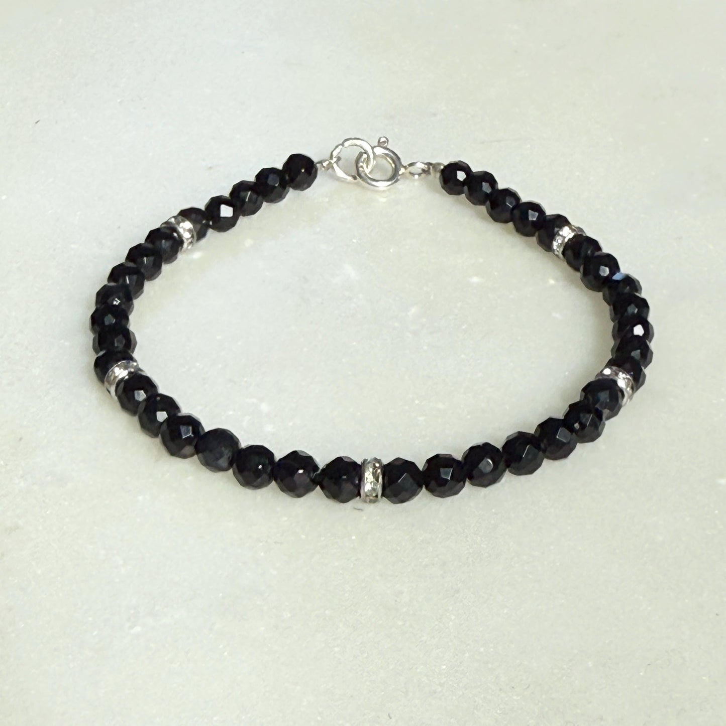 Onyx Silver Bracelet, Friendship Black Birthstone Bracelet