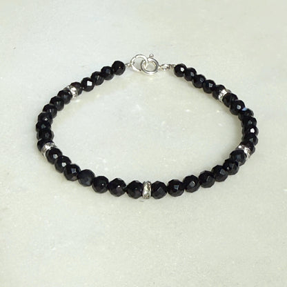 Onyx Silver Bracelet, Friendship Black Birthstone Bracelet