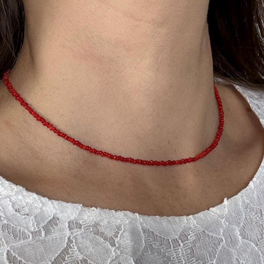 Coral Choker Necklace, Tiny Silver Minimalist Necklace
