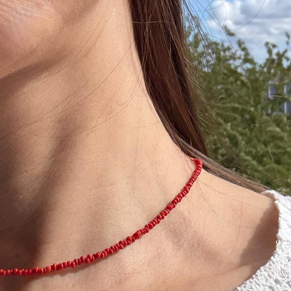 Coral Choker Necklace, Tiny Silver Minimalist Necklace
