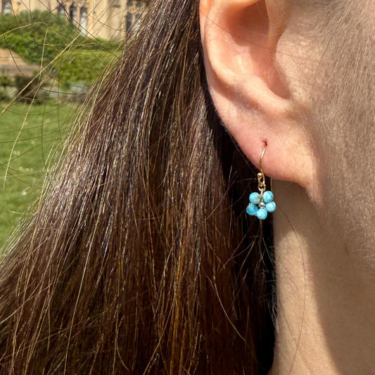 Forget Me Not Gold Earrings: Apatite Beaded Flower Jewelry