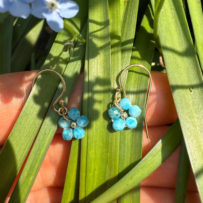 Forget Me Not Gold Earrings: Apatite Beaded Flower Jewelry